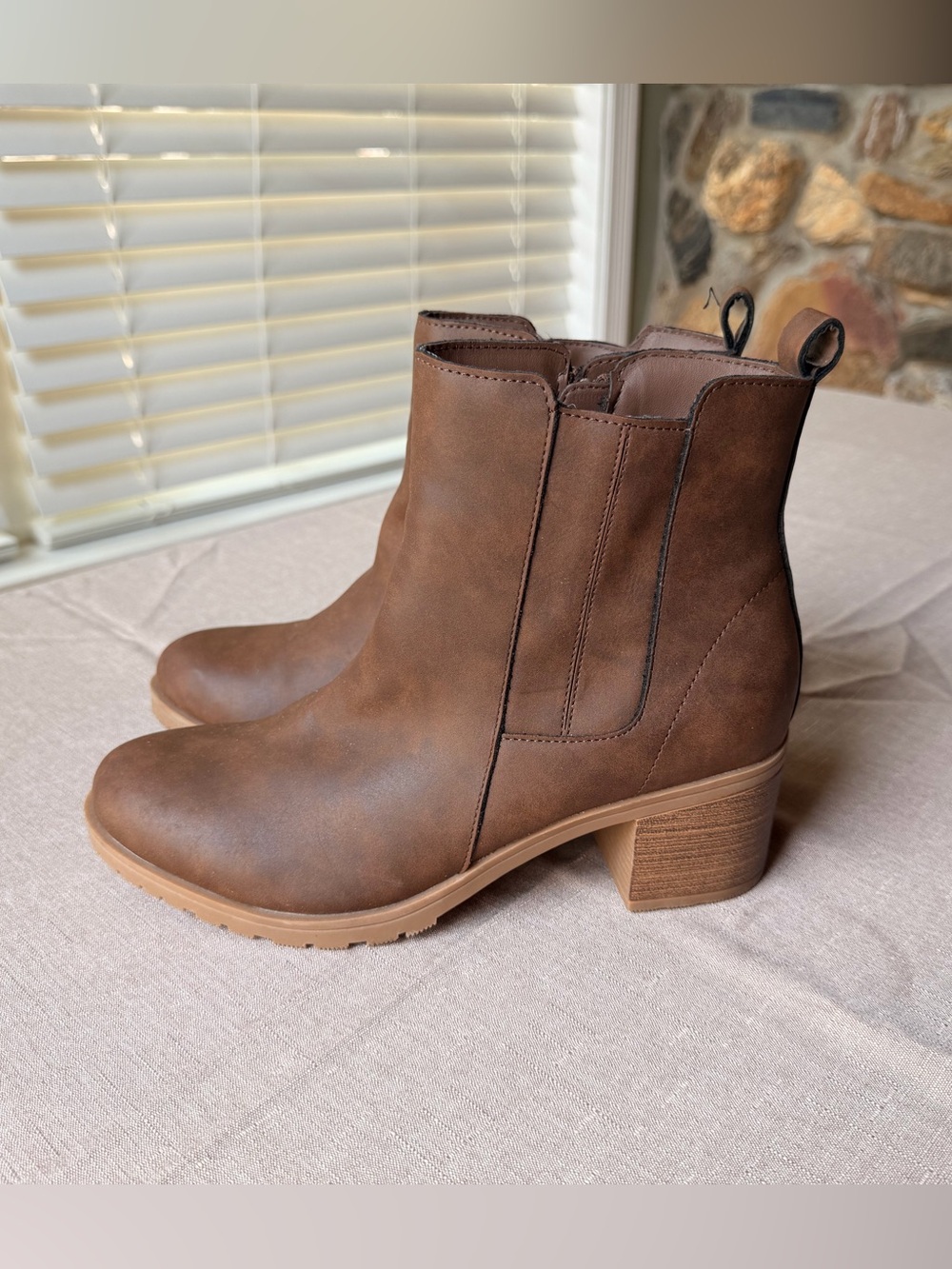 American Exchange Brown Faux-Leather Ankle Booties